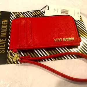 Steve Madden pink wristlet card case leather NWT